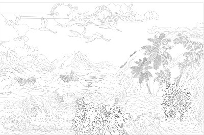 山水風景浮雕雕塑原創(chuàng)手繪設計稿