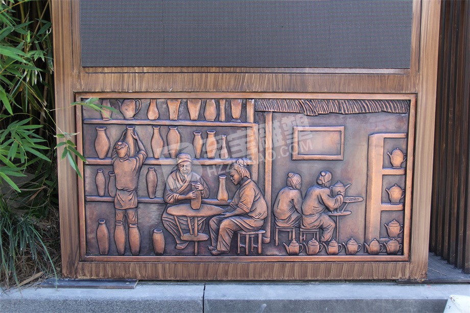 紫銅鍛造創(chuàng)意酒館鍛銅浮雕定制