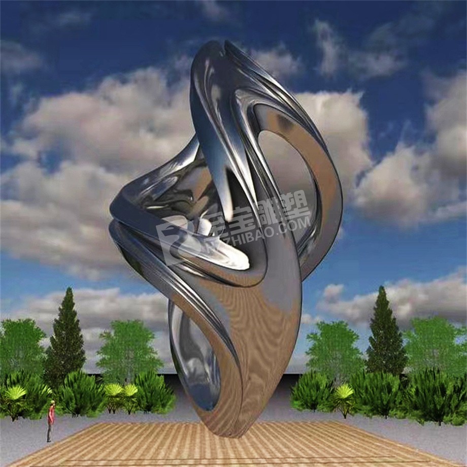 城市廣場(chǎng)鏡面抽象火炬不銹鋼雕塑定制