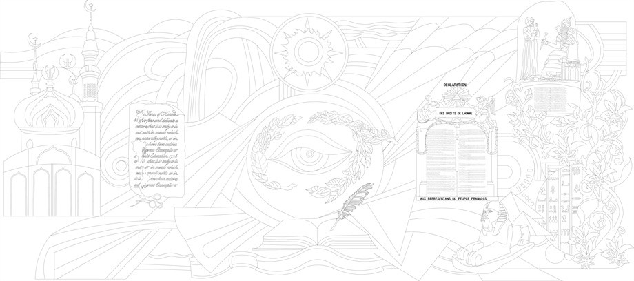 國(guó)外法院浮雕壁畫原創(chuàng)手繪設(shè)計(jì)稿