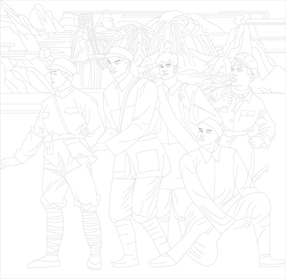 紅色黨建浮雕雕塑原創(chuàng)手繪設計稿