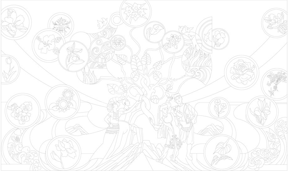 民族團(tuán)結(jié)浮雕雕塑原創(chuàng)手繪設(shè)計稿