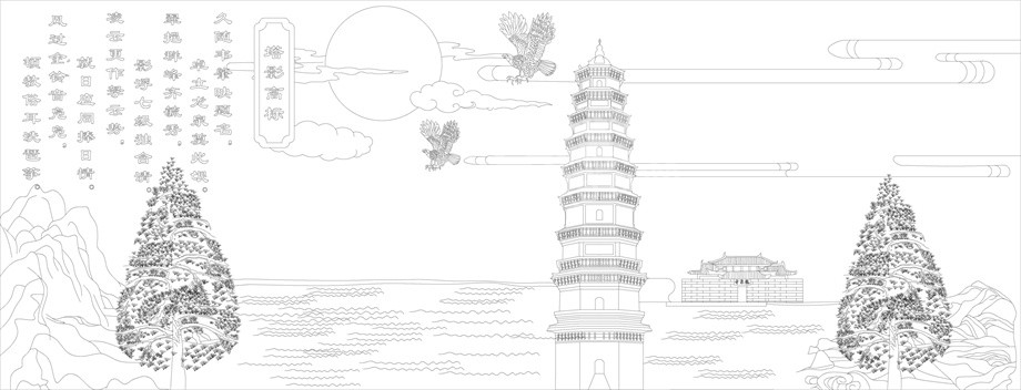 山水風景浮雕雕塑原創(chuàng)手繪設(shè)計稿