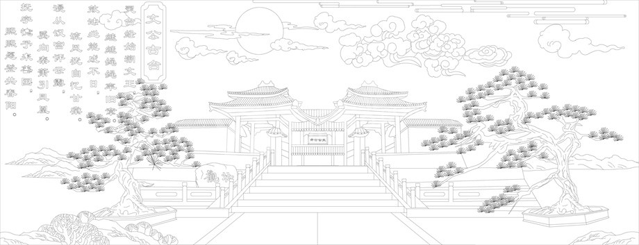 山水風景浮雕雕塑原創(chuàng)手繪設計稿