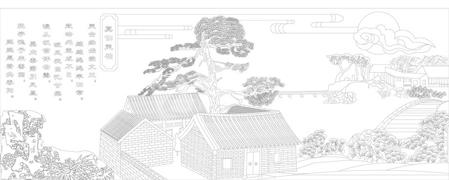 山水風景浮雕雕塑原創(chuàng)手繪設計稿