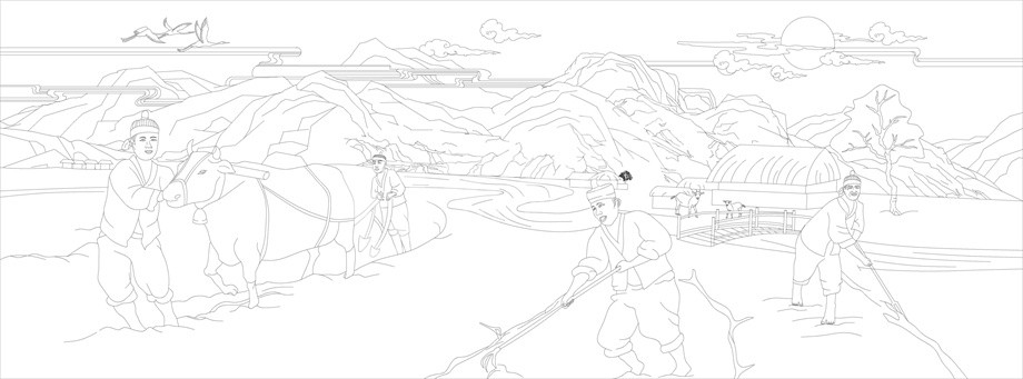 鄉(xiāng)村振興浮雕雕塑原創(chuàng)手繪設(shè)計(jì)稿