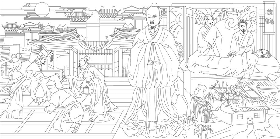 中醫(yī)文化浮雕雕塑原創(chuàng)手繪設(shè)計(jì)稿