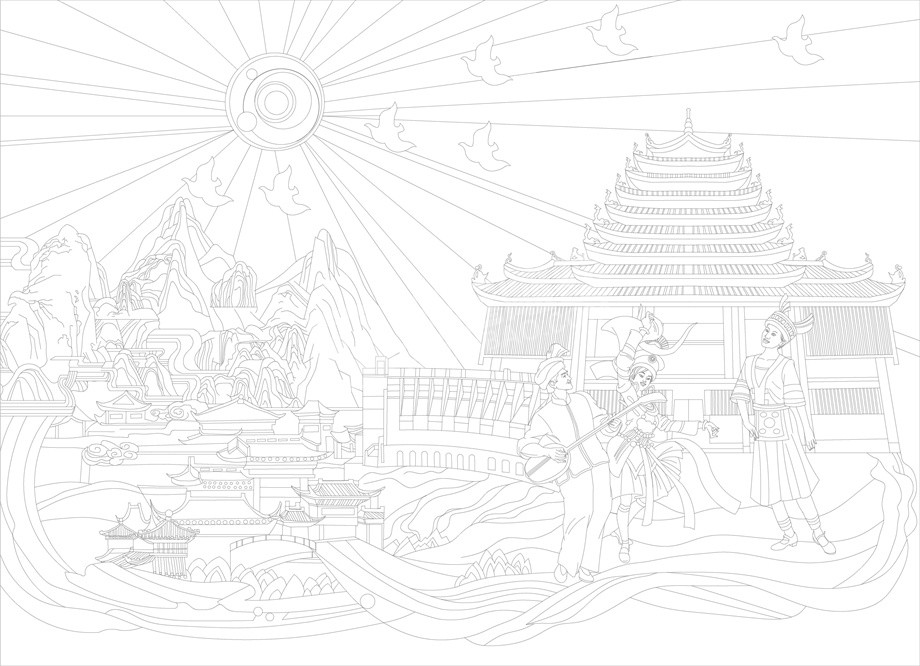 民族團結(jié)浮雕雕塑原創(chuàng)手繪設(shè)計稿